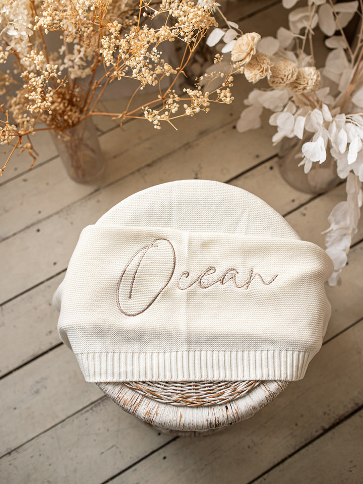 Pure - Personalised Baby Blanket Machine Embroidered - Milk