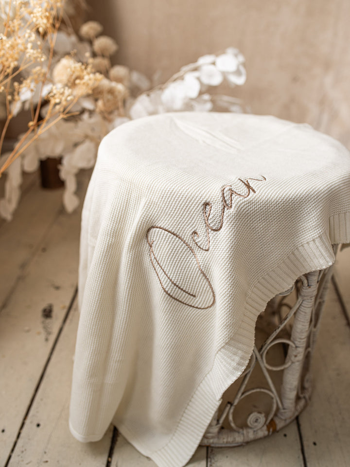 Pure - Personalised Baby Blanket Machine Embroidered - Milk