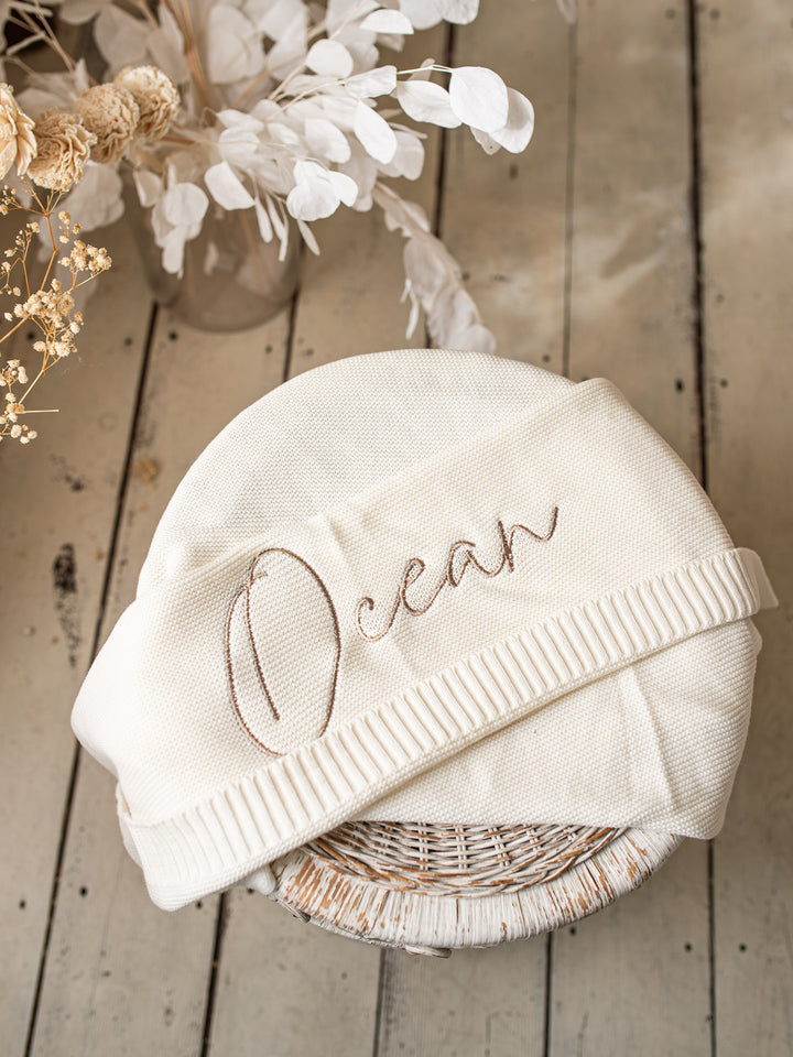 Pure - Personalised Baby Blanket Machine Embroidered - Milk
