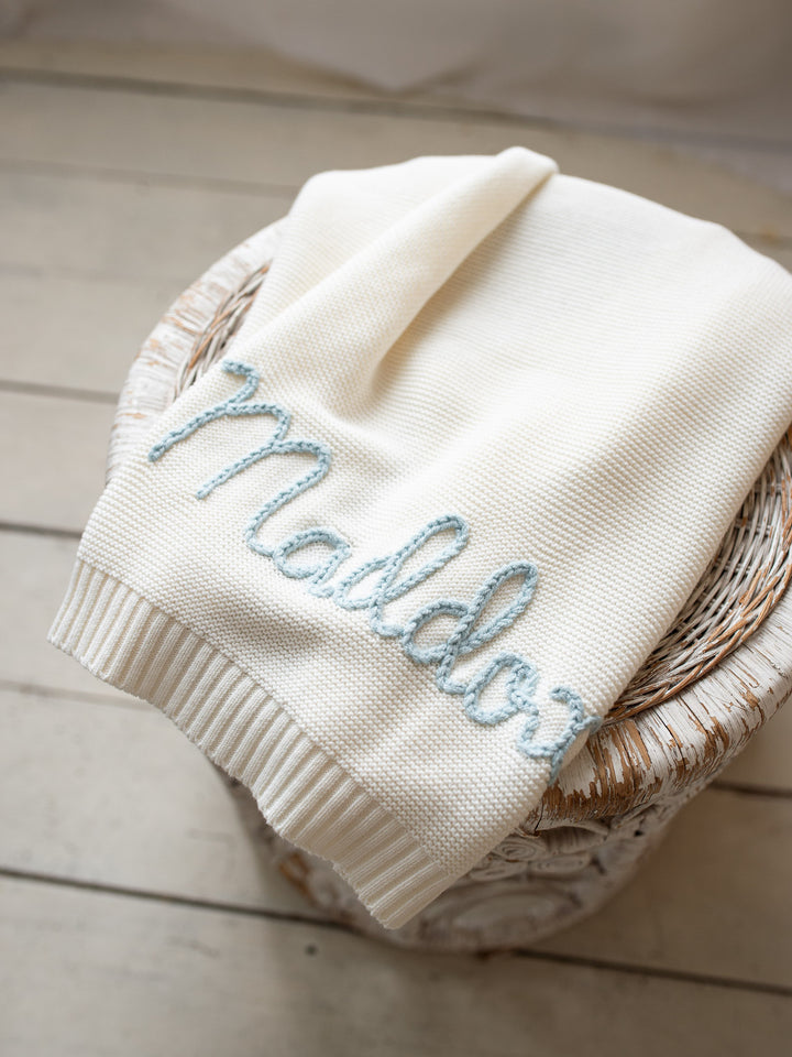 Pure - Personalised Baby Blanket Hand Embroidered - Milk