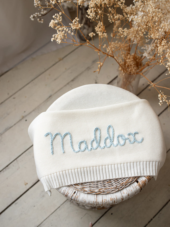 Pure - Personalised Baby Blanket Hand Embroidered - Milk