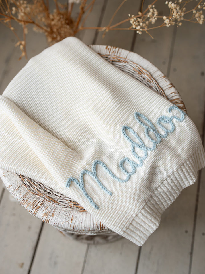 Pure - Personalised Baby Blanket Hand Embroidered - Milk