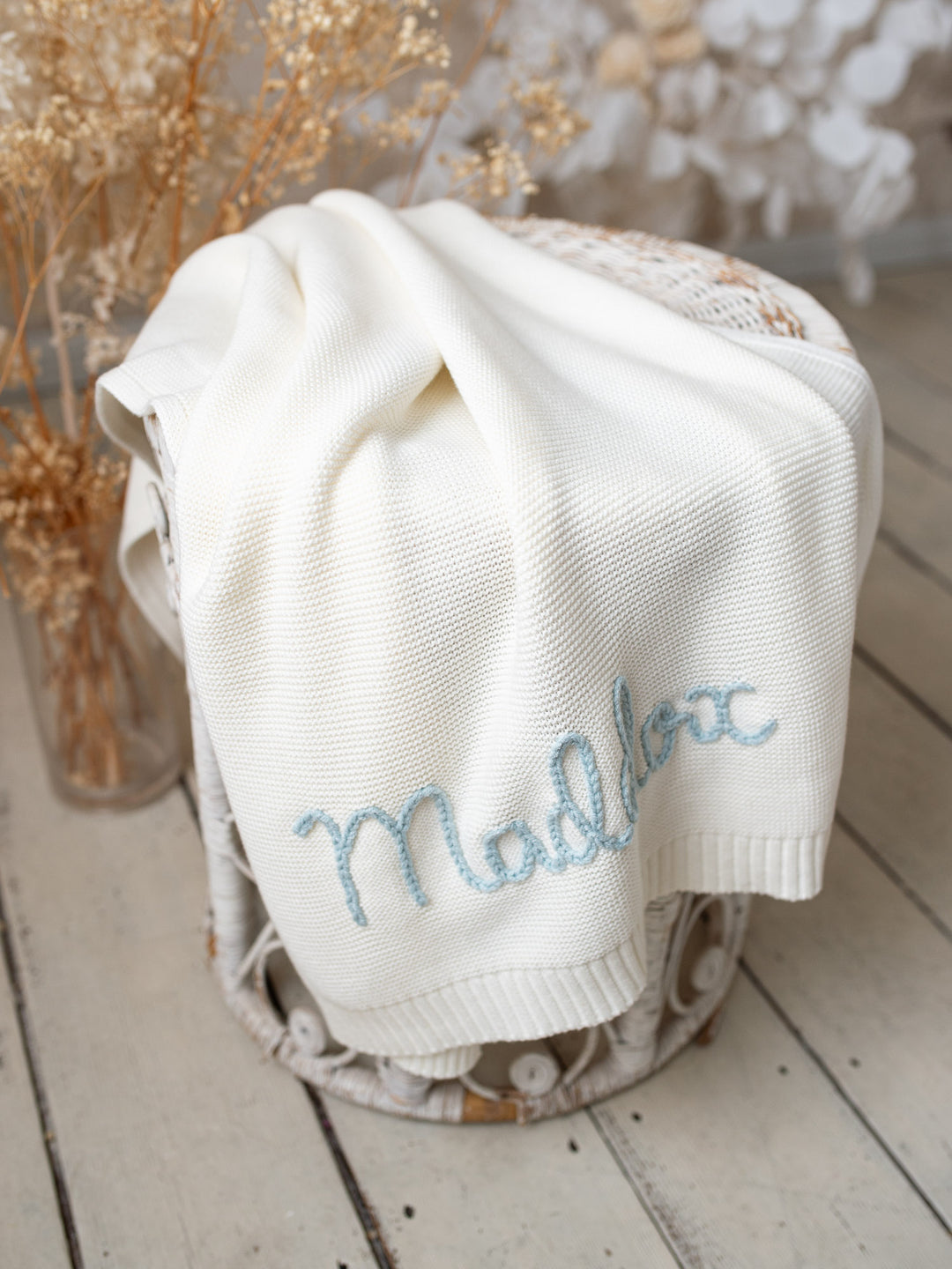 Pure - Personalised Baby Blanket Hand Embroidered - Milk