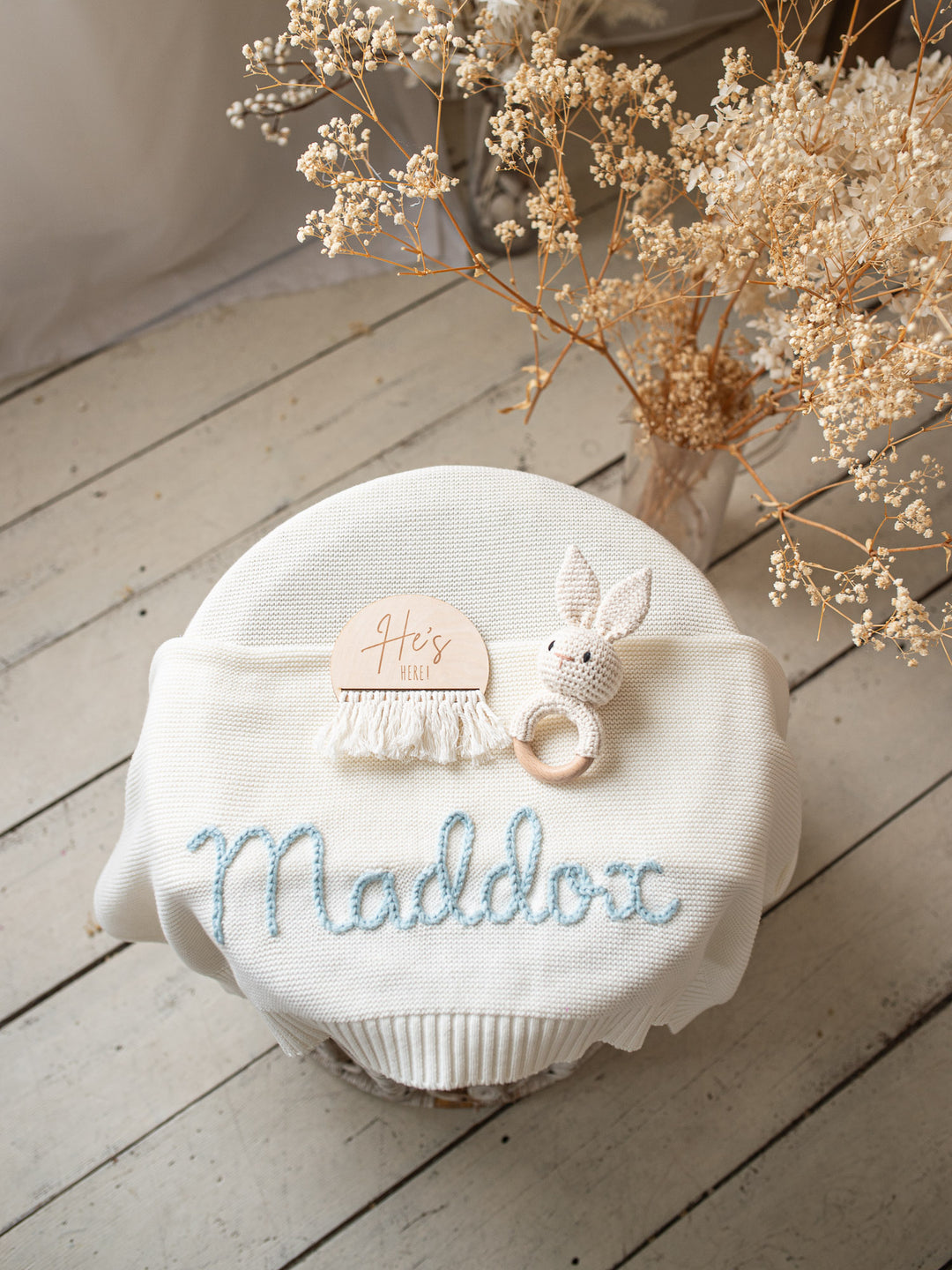 Pure - Personalised Baby Blanket Hand Embroidered - Milk