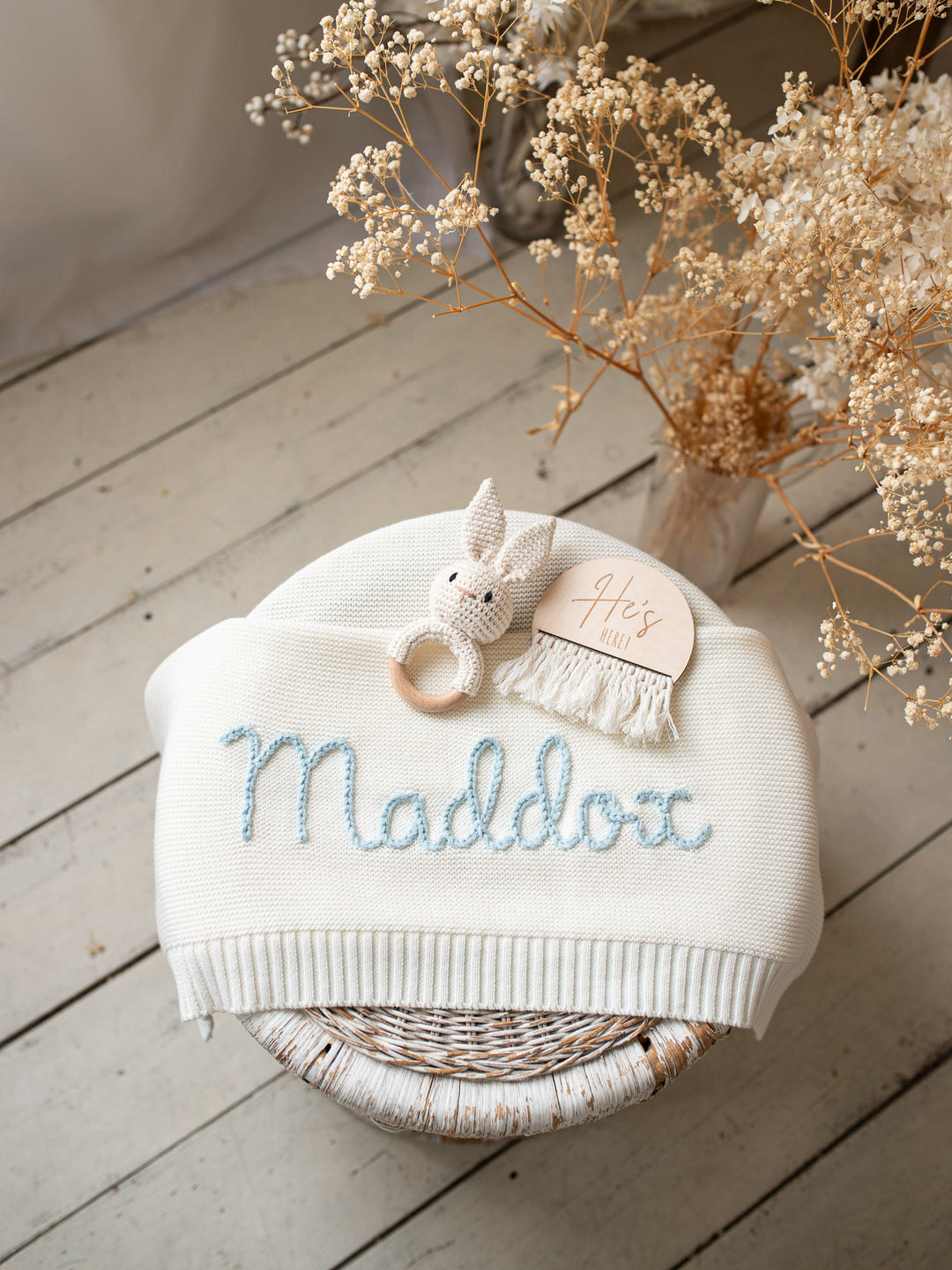 Pure - Personalised Baby Blanket Hand Embroidered - Milk