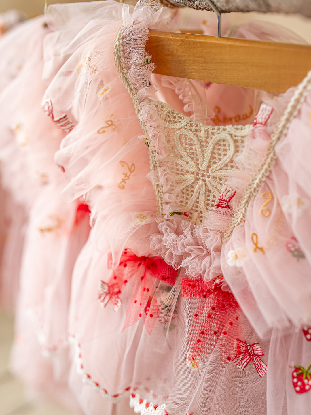 strawberry embroidered dress Strawberry Embroidered Puff Sleeve Vintage Cotton Dress, White / S