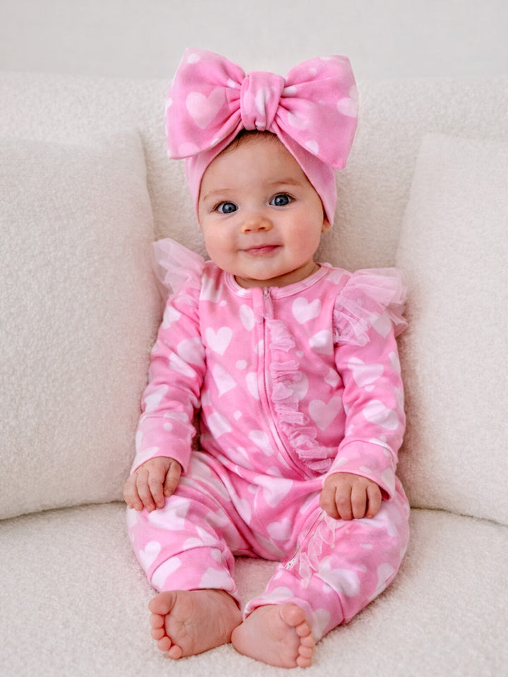 Love You More  - Topknot Headwrap Pink Heart