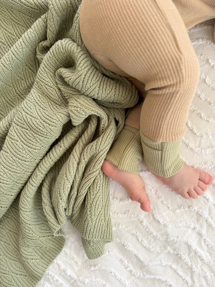 Snuggle Me - Knitted Baby Blanket - Sage