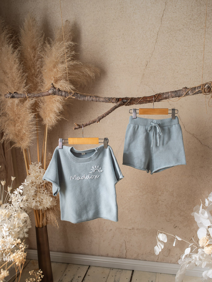 Written in Thread Knitted Tee - Dusty Blue