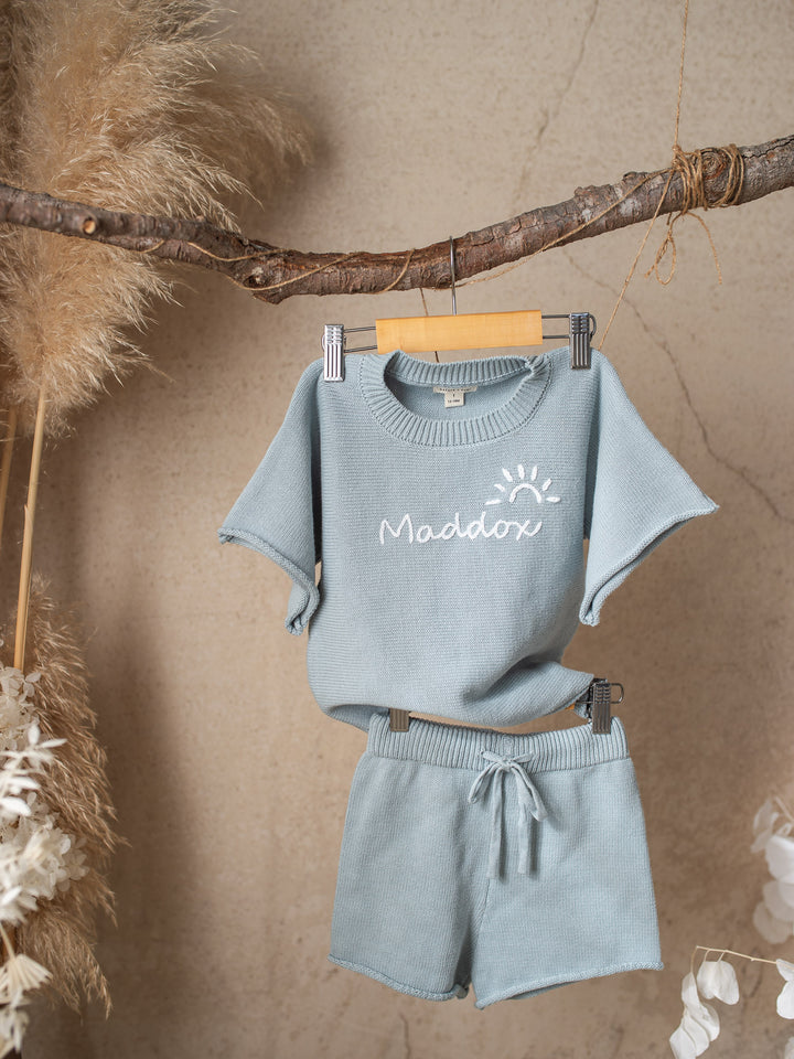 Written in Thread Knitted Tee - Dusty Blue
