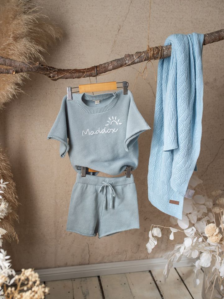 Written in Thread Knitted Tee - Dusty Blue