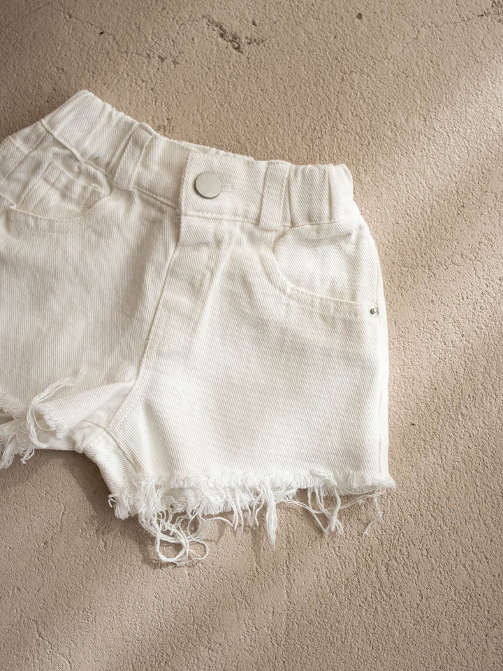 Harper Fringe Denim Shorts – White