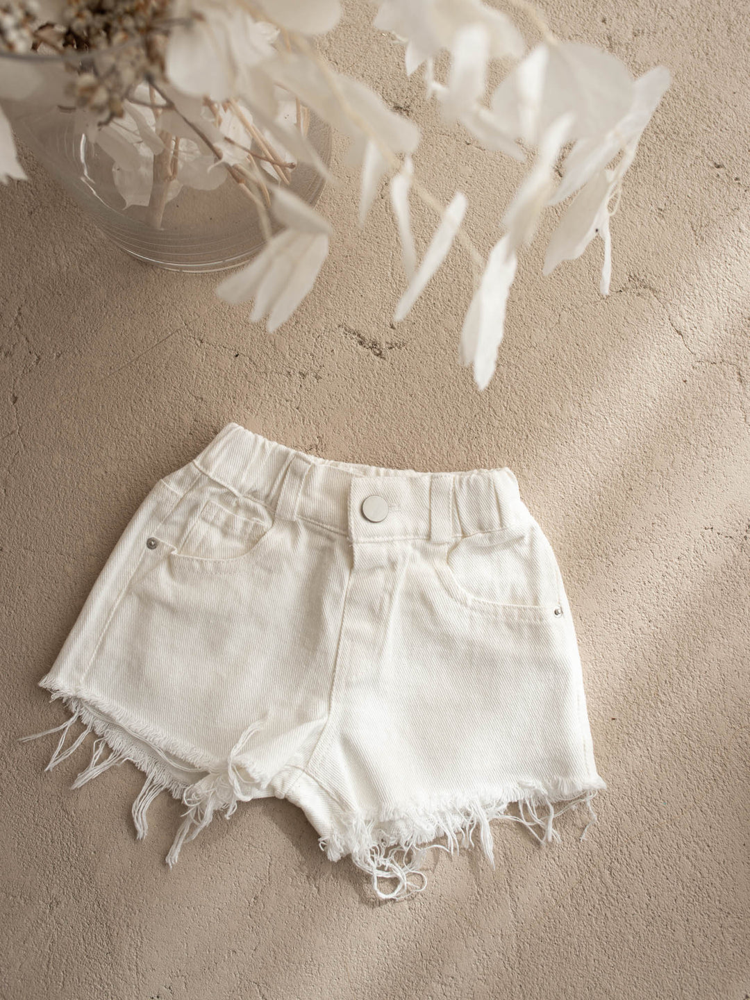Harper Fringe Denim Shorts – White