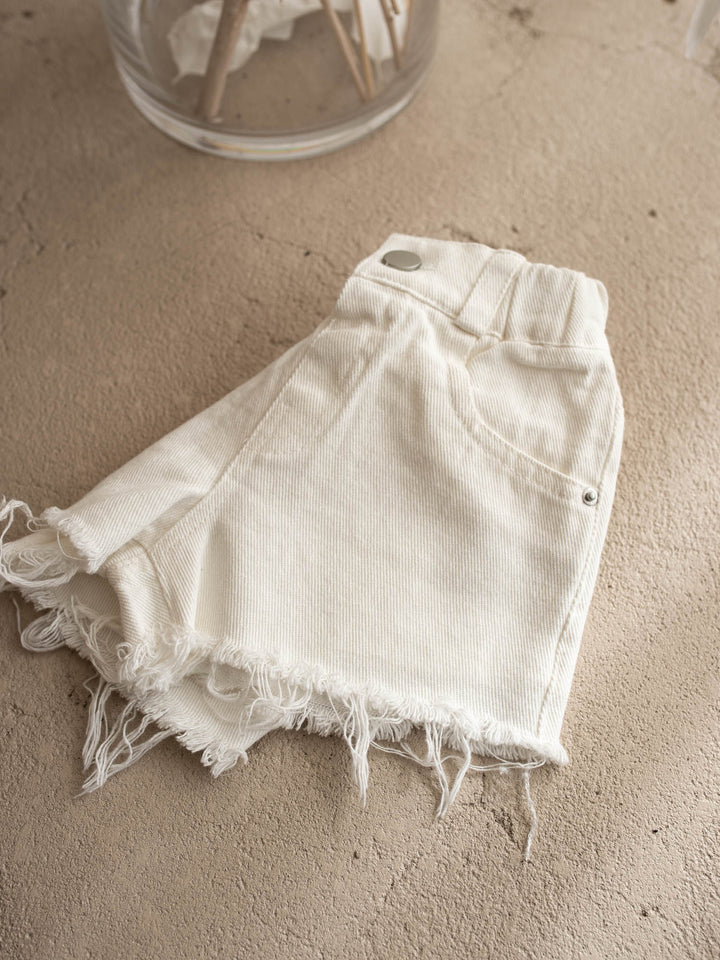Harper Fringe Denim Shorts – White