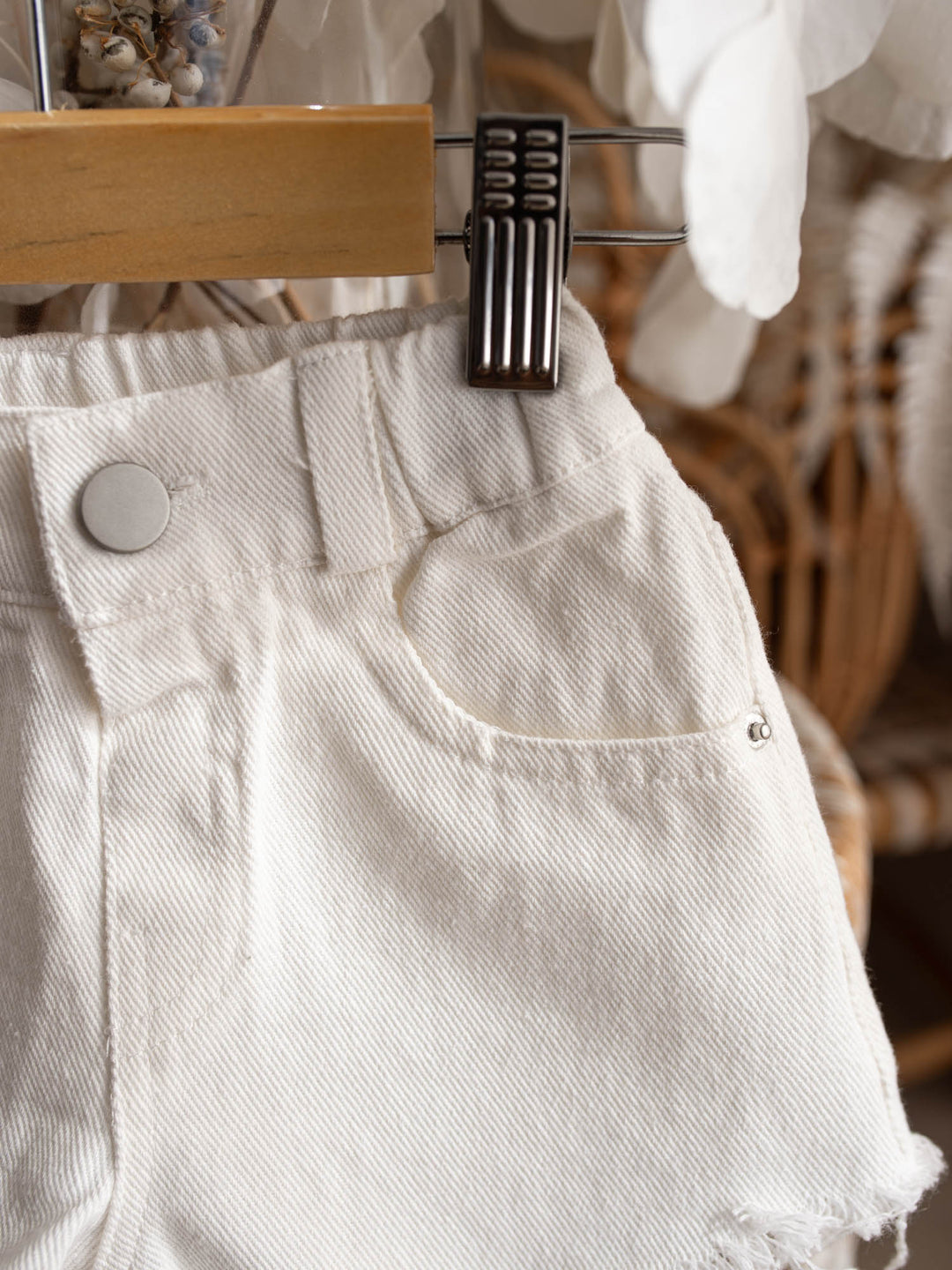 Harper Fringe Denim Shorts – White