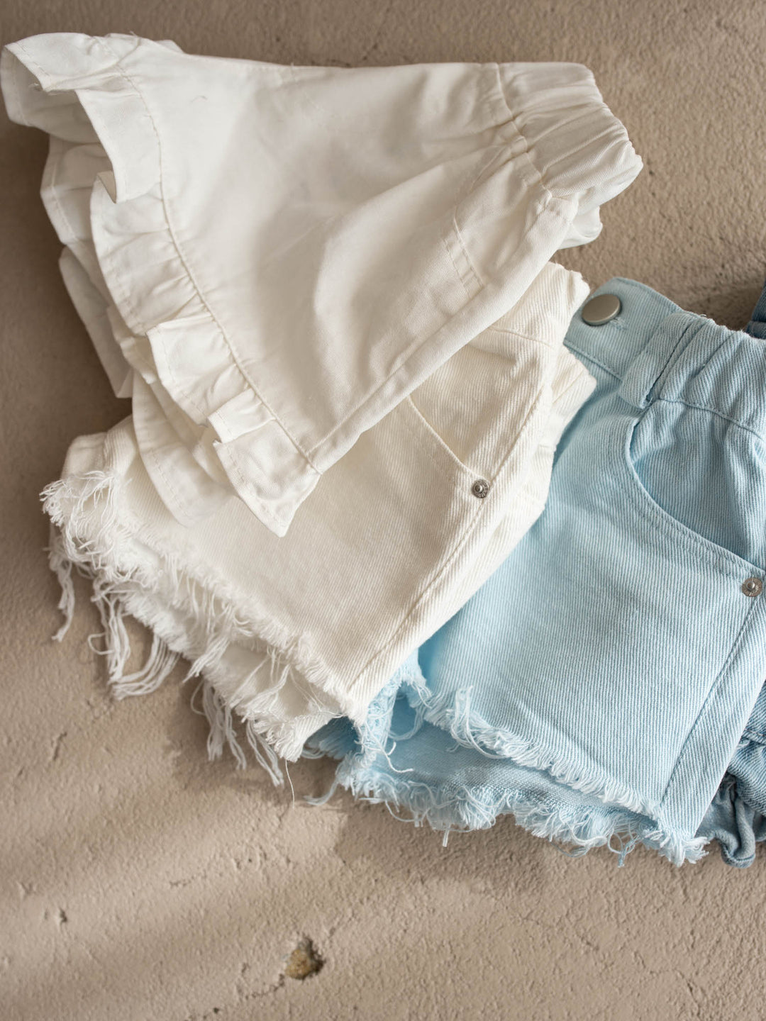 Harper Fringe Denim Shorts – White