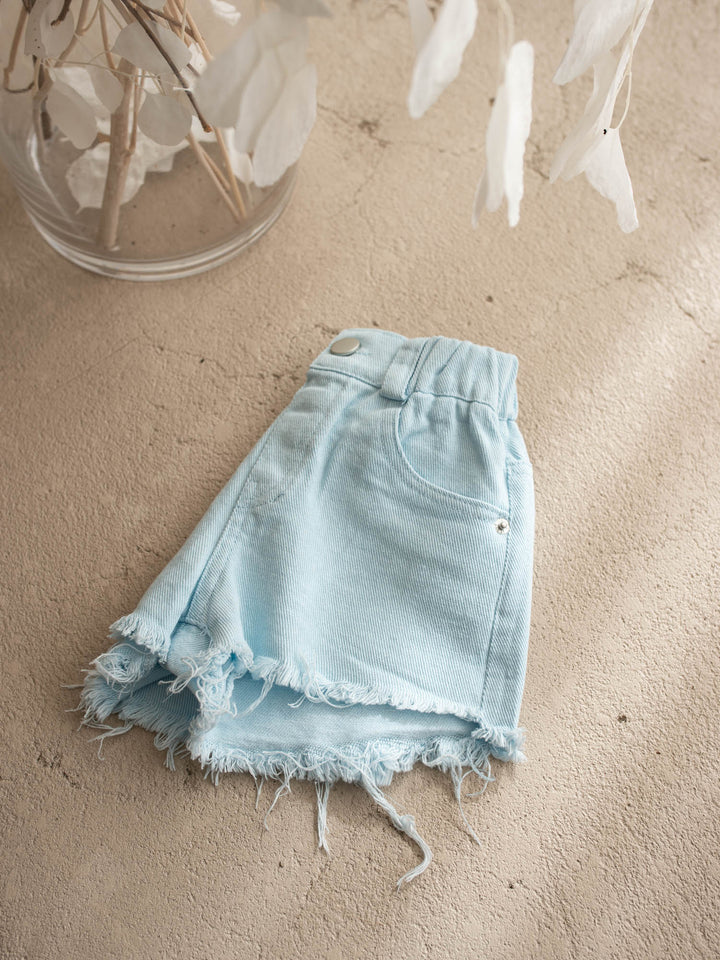 Harper Fringe Denim Shorts – Powder Blue