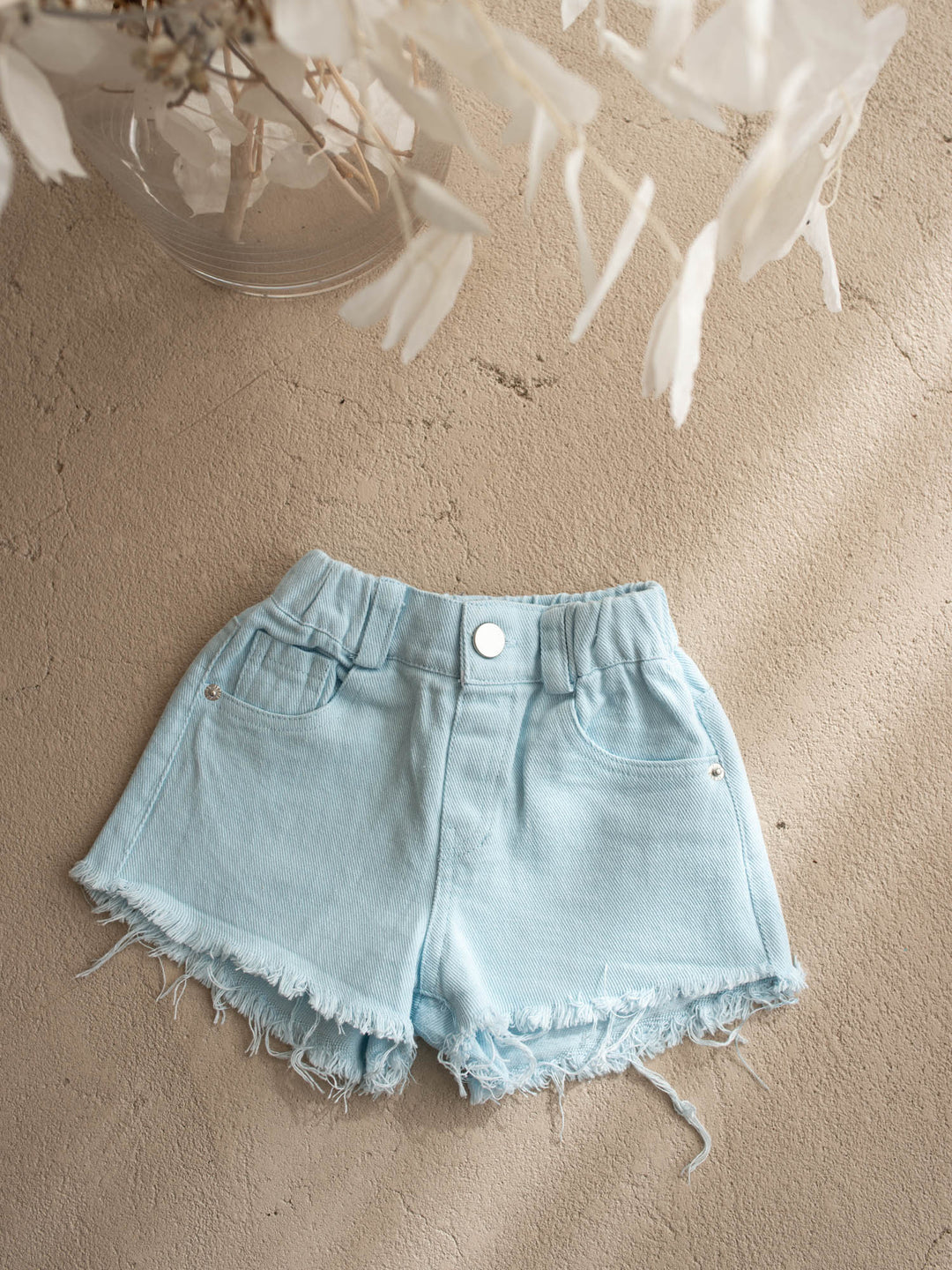 Harper Fringe Denim Shorts – Powder Blue