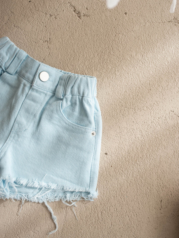 Harper Fringe Denim Shorts – Powder Blue