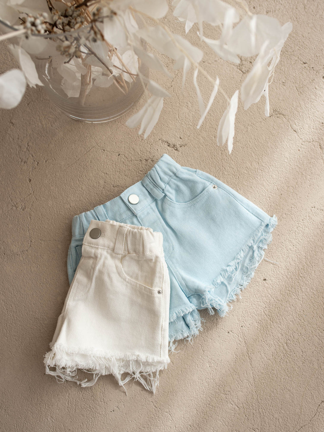 Harper Fringe Denim Shorts – White