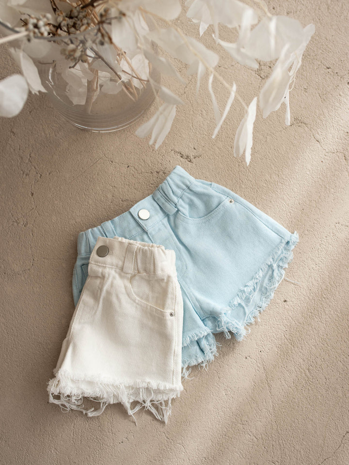 Harper Fringe Denim Shorts – White