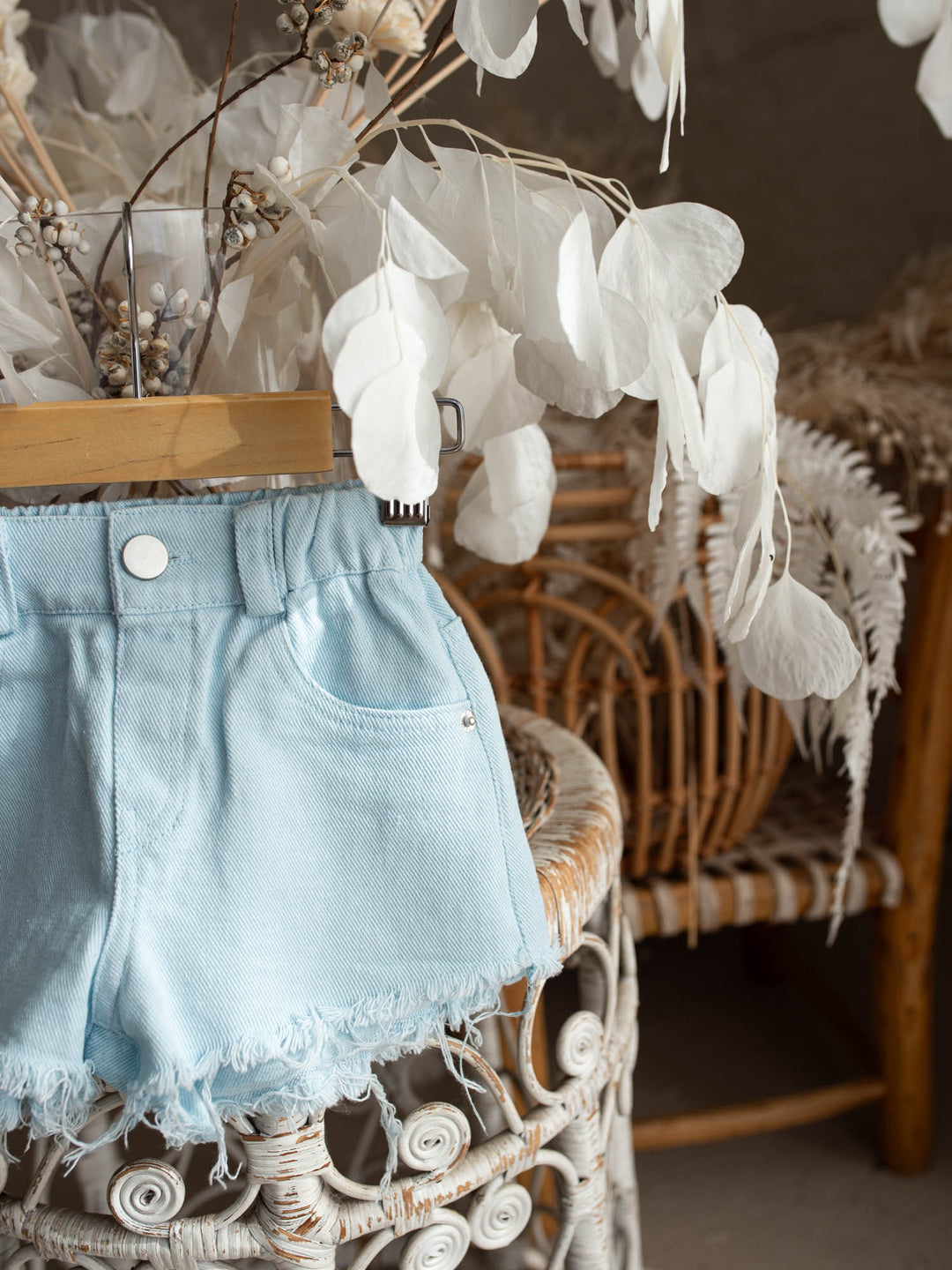 Harper Fringe Denim Shorts – Powder Blue