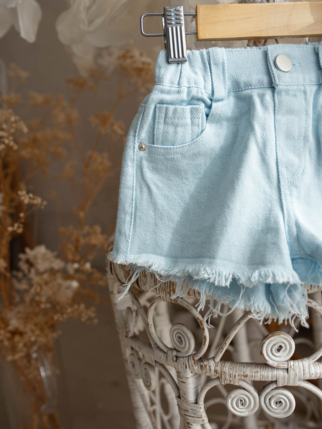 Harper Fringe Denim Shorts – Powder Blue