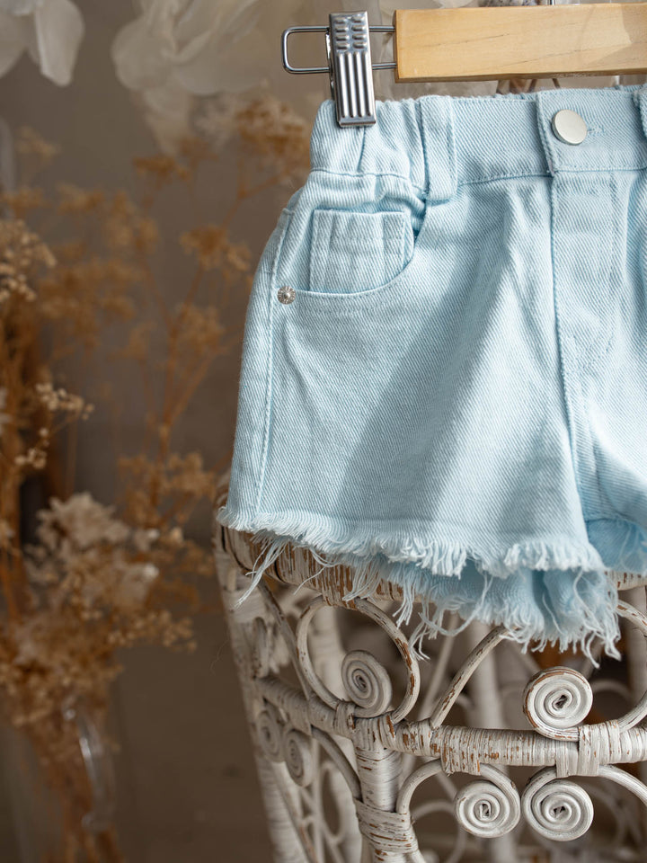 Harper Fringe Denim Shorts – Powder Blue