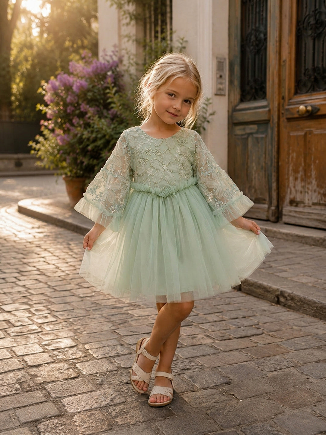 birthday dress lace Pink Lace Flower Girl Dress for Princess Kids 1st Birthday Party Gown J768 Pink / child-3