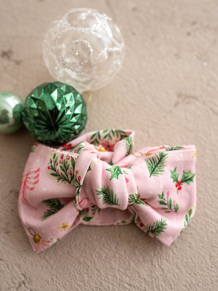 All I Wish Pink Holly baby topknot headwrap, holly and bows on pink - Before & Ever Kids
