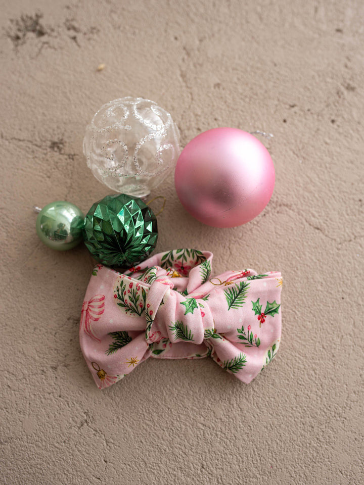 All I Wish Pink Holly baby topknot headwrap, holly and bows on pink - Before & Ever Kids