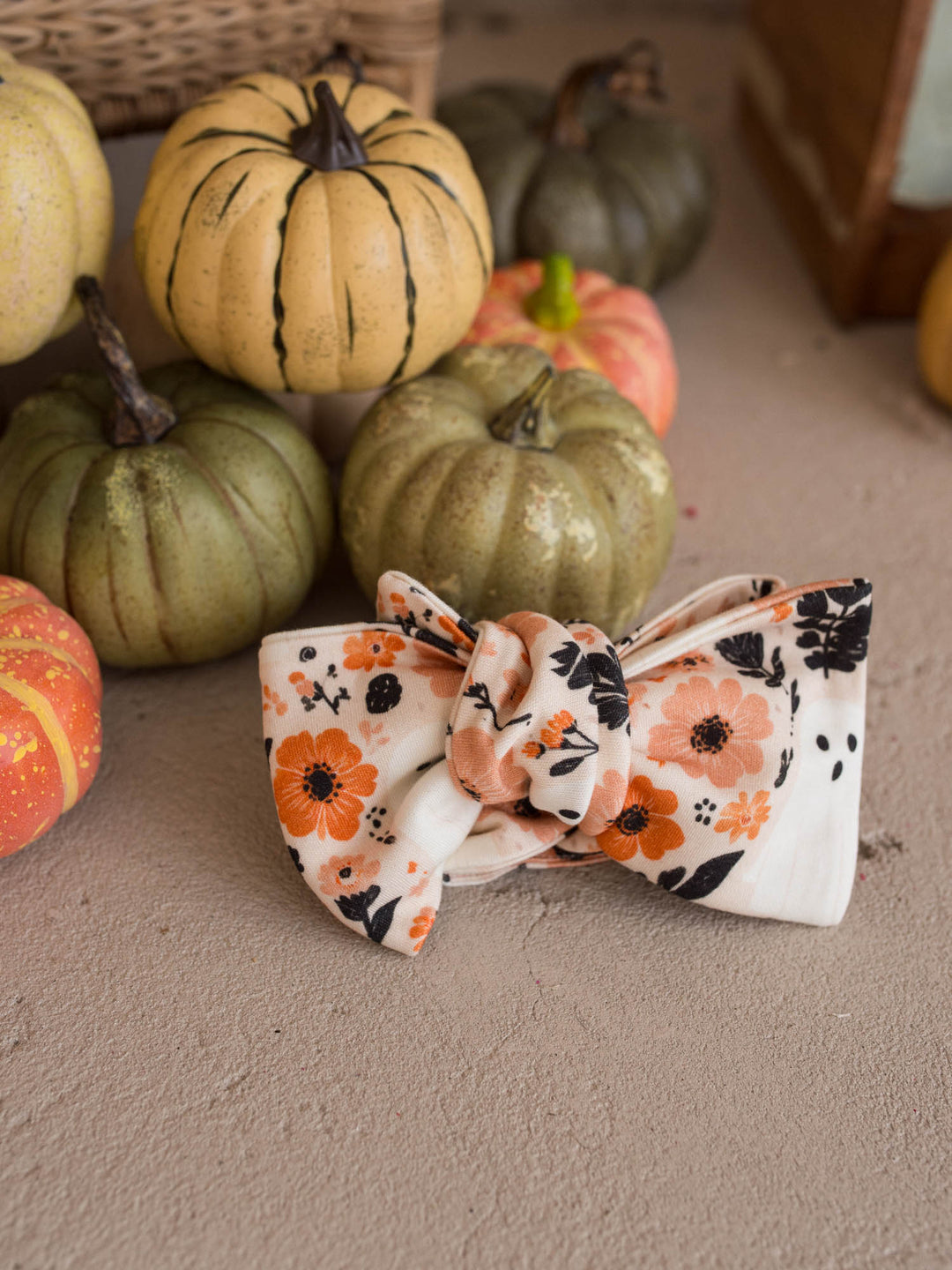Boo-quet ivory floral topknot headwrap for baby girl with pumpkins - Before & Ever Kids