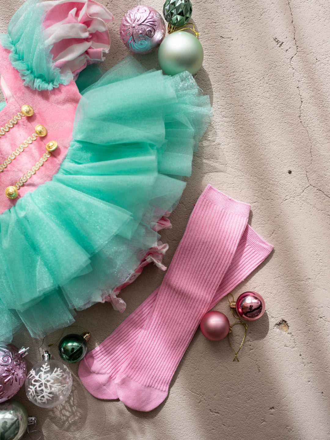 Candy Lane pink and mint pink velvet bodice with gold soldier buttons, candy stripe puff sleeves and a mint tulle tutu skirt - Before & Ever Kids