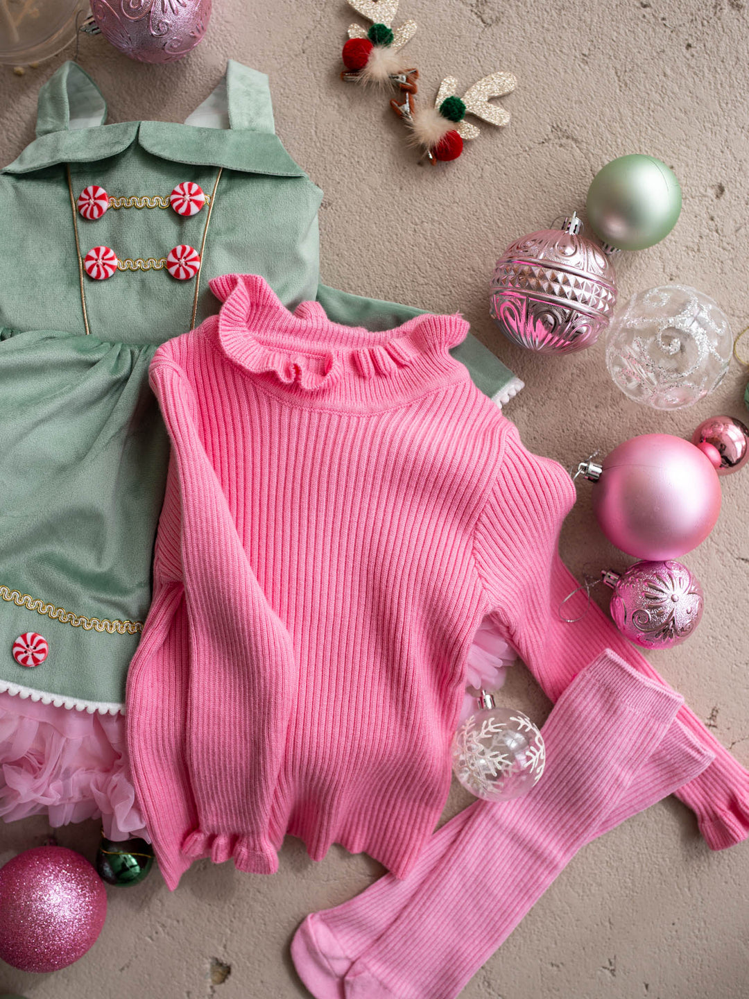 Claire Knitted Top bubblegum bubblegum pink ribbed knit layering top with a ruffled neckline and cuffs - Before & Ever Kids