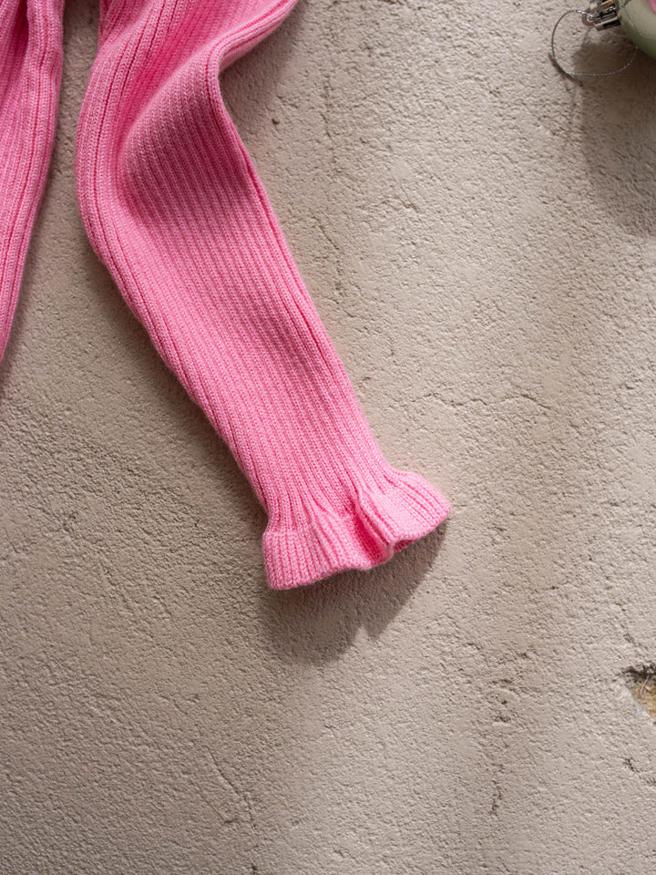Claire Knitted Top bubblegum bubblegum pink ribbed knit layering top with a ruffled neckline and cuffs - Before & Ever Kids