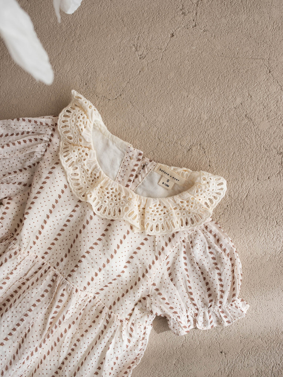 Dainty Miss Coco Belle baby girl ivory floral cotton dress with tulle-trimmed hem and eyelet lace collar - Before & Ever Kids