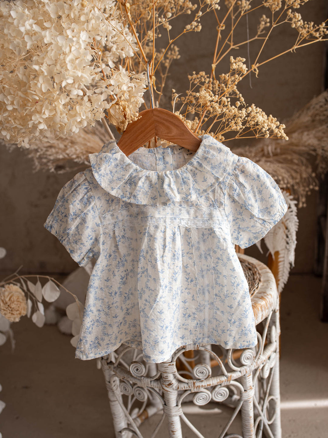 Dainty Miss Little Bluebell baby girl blue floral cotton top and shorts set with ruffle collar - Before & Ever Kids