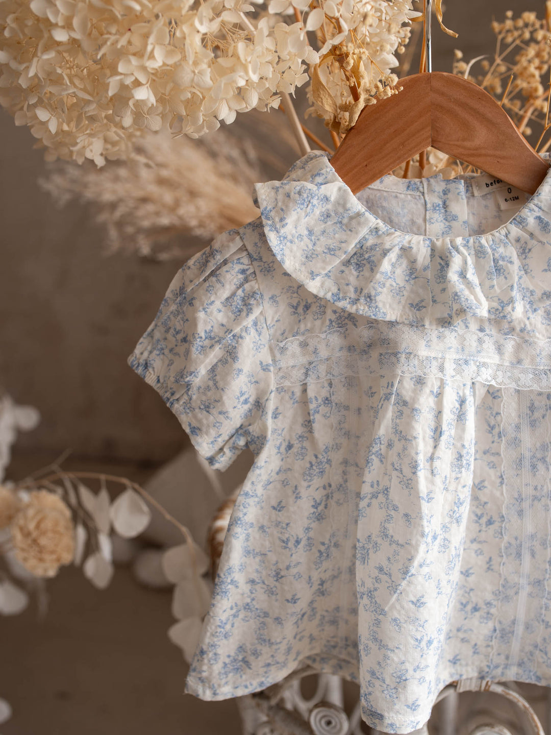 Dainty Miss Little Bluebell baby girl blue floral cotton top and shorts set with ruffle collar - Before & Ever Kids