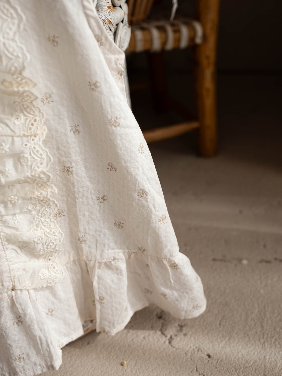 Dainty Miss Miss Ivory baby girl ivory floral cotton dress with cascading eyelet lace front, sleeveless - Before & Ever Kids