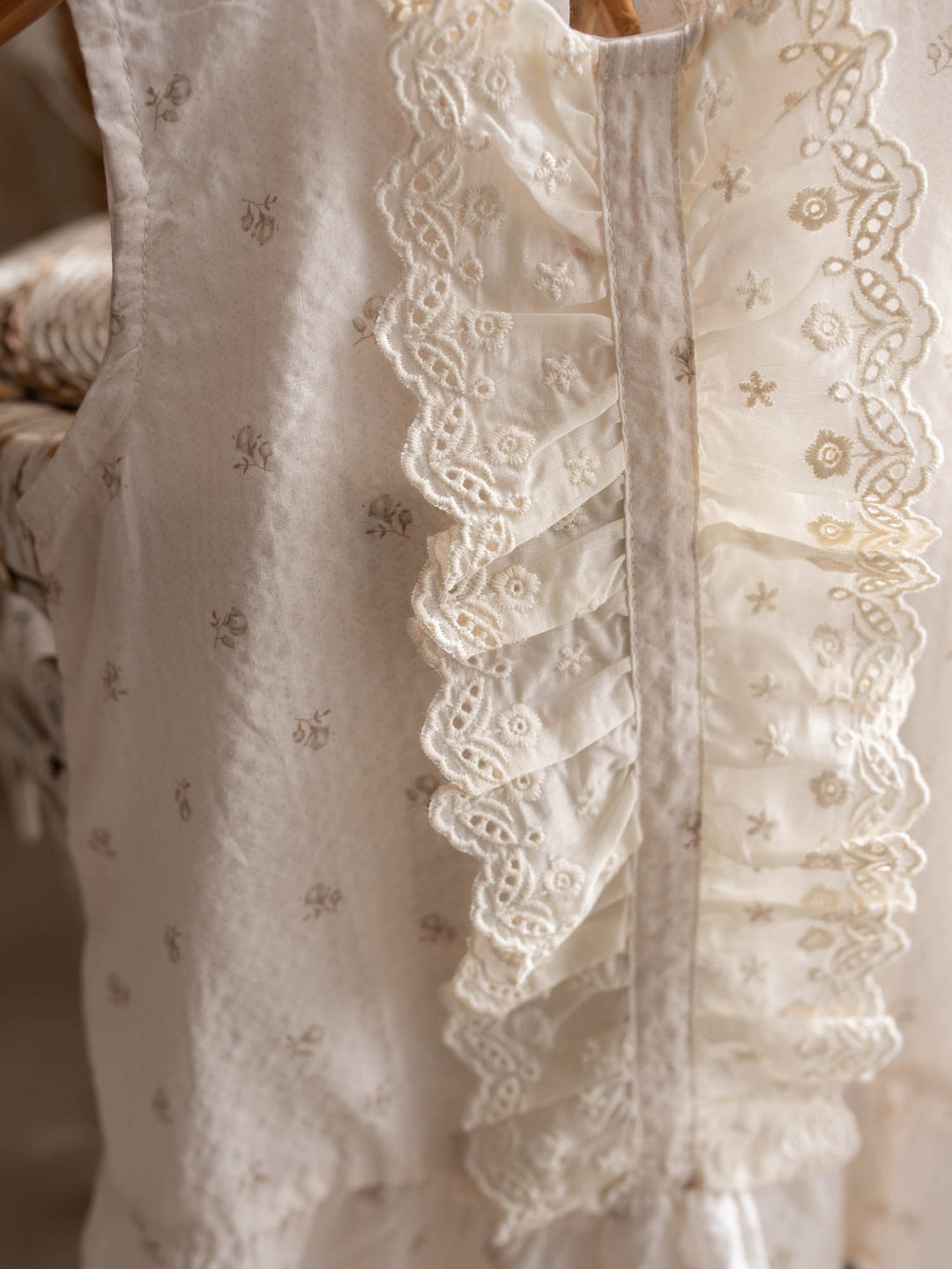Dainty Miss Miss Ivory baby girl ivory floral cotton dress with cascading eyelet lace front, sleeveless - Before & Ever Kids