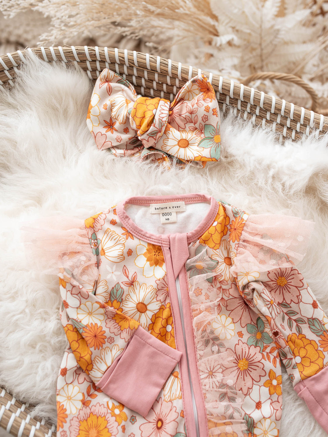 Before & Ever Kids Dainty Miss Onesie - Buttercup Bloom baby girl bamboo onesie 7