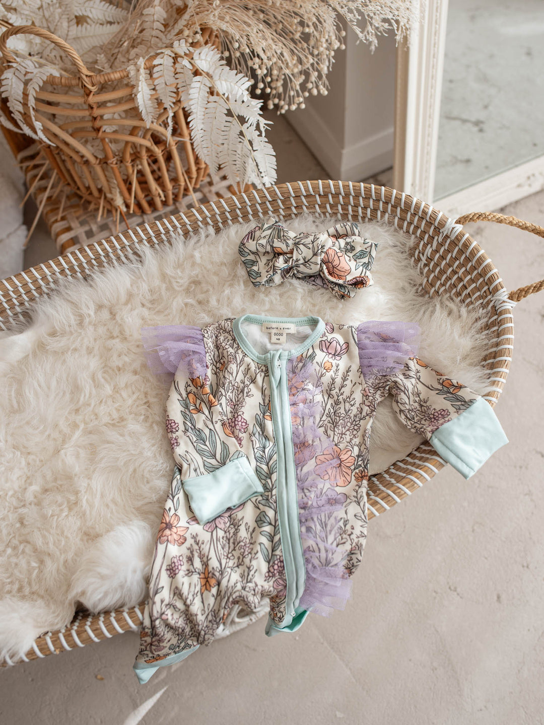 Before & Ever Kids Dainty Miss Onesie - Lavender Meadow baby girl bamboo onesie 10