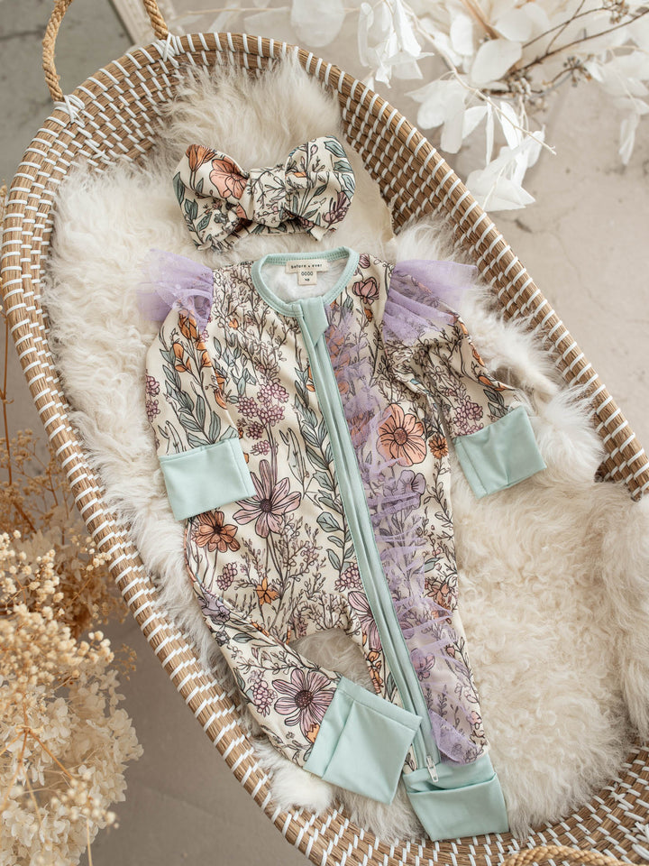 Before & Ever Kids Dainty Miss Onesie - Lavender Meadow baby girl bamboo onesie 6