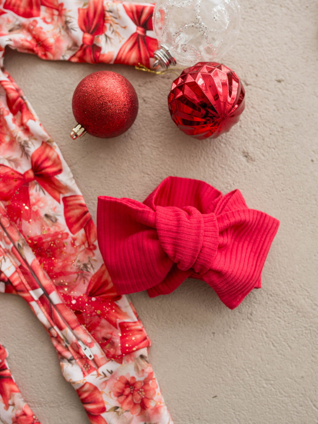 Forever Loved red ribbed baby topknot headwrap, oversized bow - Before & Ever Kids