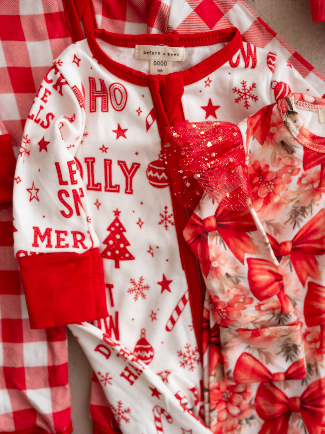 Forever Loved red ribbed topknot headwrap shown with the All I Wish Red Bow onesie - Before & Ever Kids