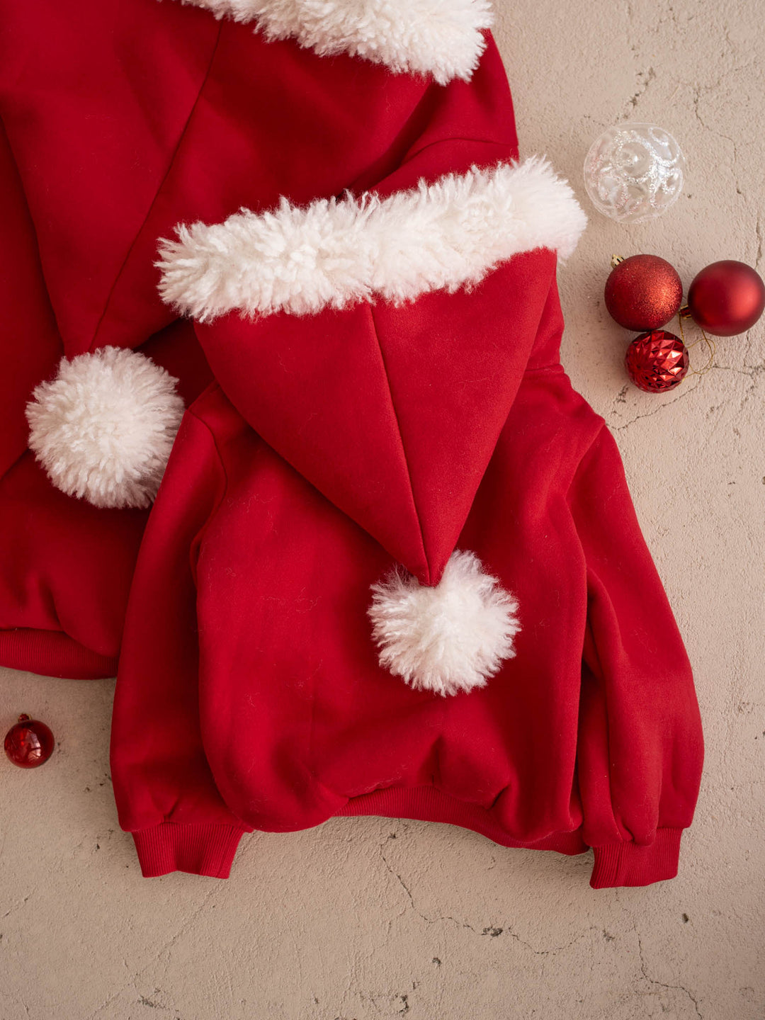 Ho Ho Hoodie matching Santa hat hoods, close up - Before & Ever Kids