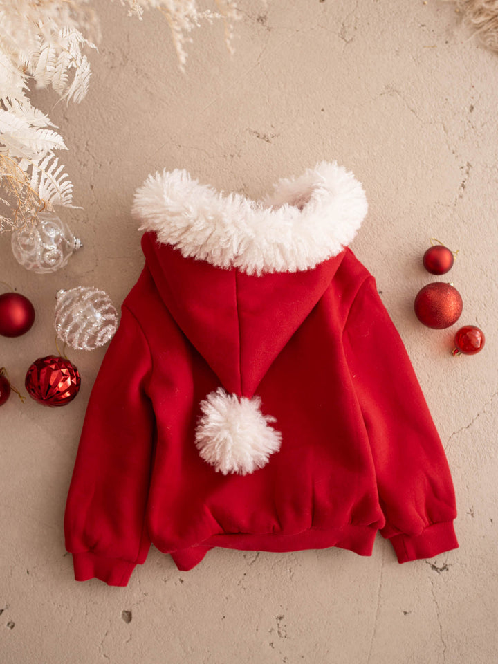 Ho Ho Hoodie red kids hoodie laid flat, back view - Before & Ever Kids