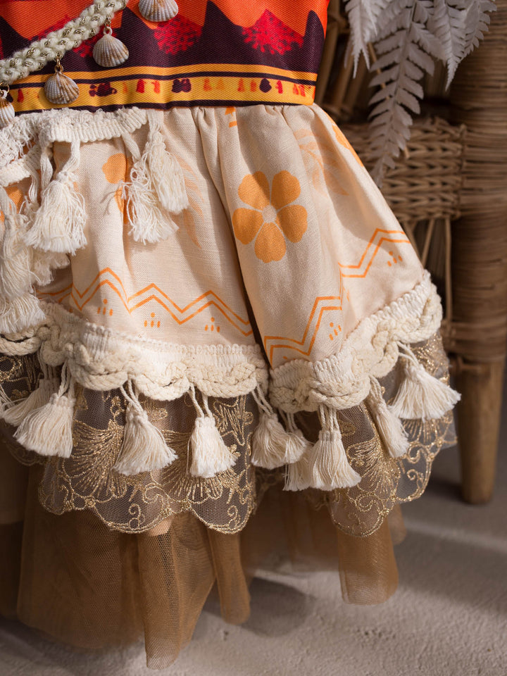 Island Princess island-inspired girls dress skirt tiers with tassel and lace trim - Before & Ever Kids