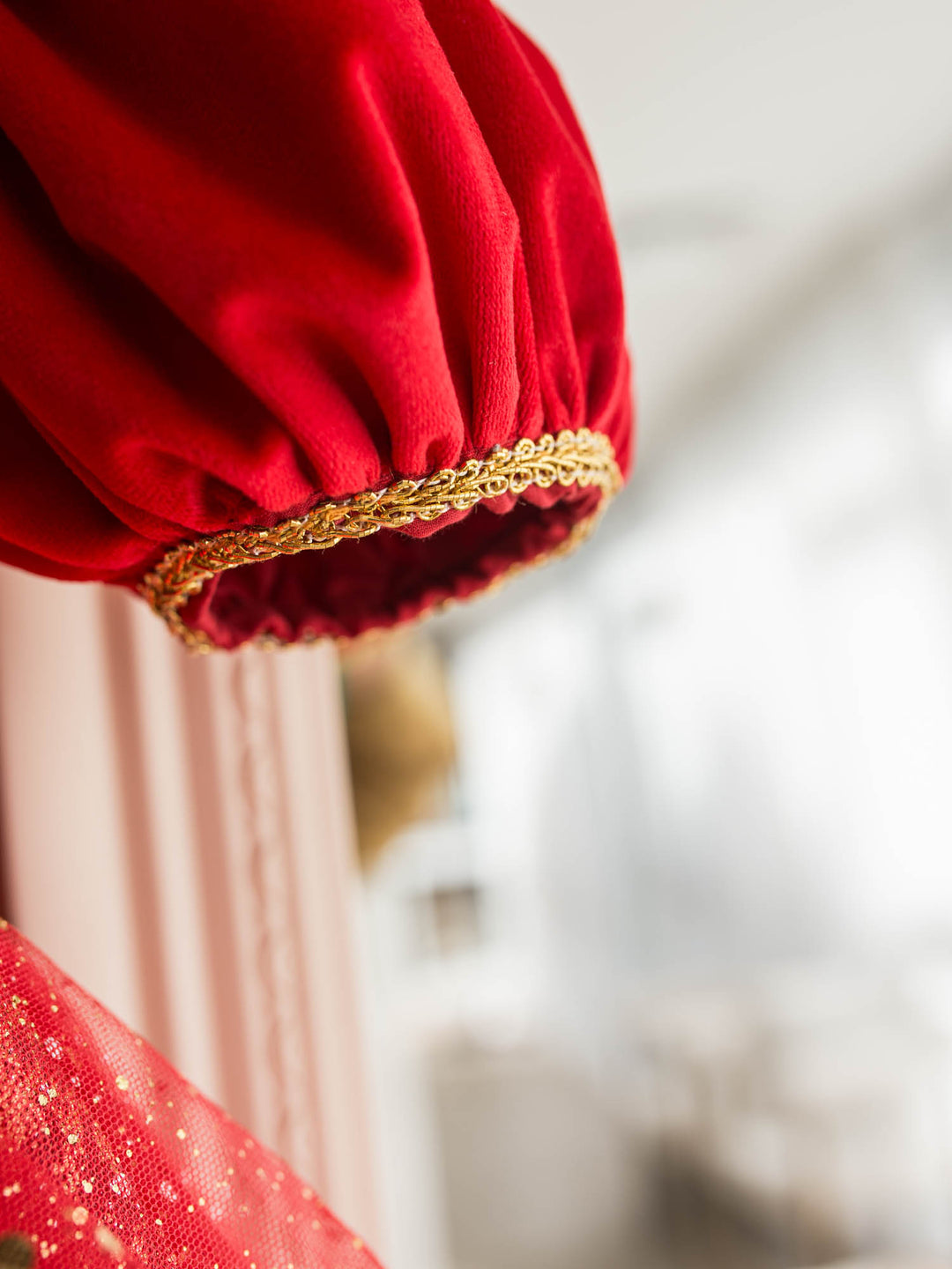 Little Drummer red red velvet bodice with gold military braid and epaulettes over a layered red glitter tulle skirt - Before & Ever Kids