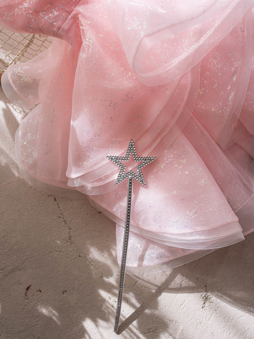 Little Good Witch pink glitter organza dress skirt hem with star wand - Before & Ever Kids